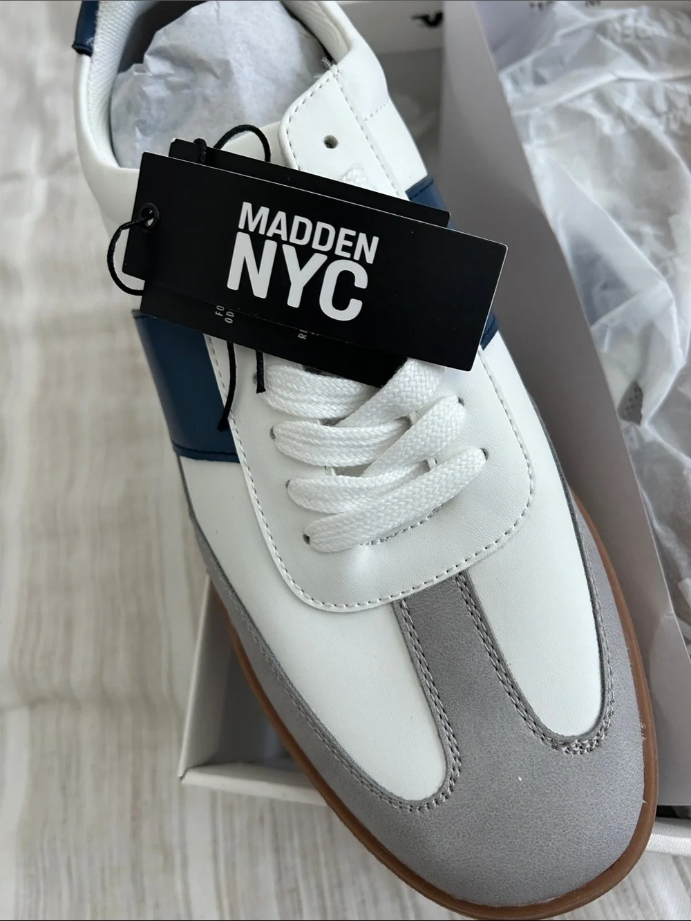 Madden Men’s White, Navy & Gray Casual Low-Top Sneaker